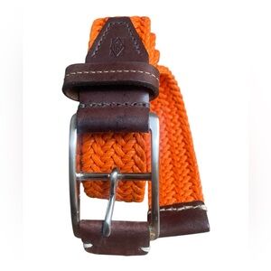 MARTIN DINGMAN Mens Italian Rayon Woven Golf Belt 90 36 Leather Trim Orange